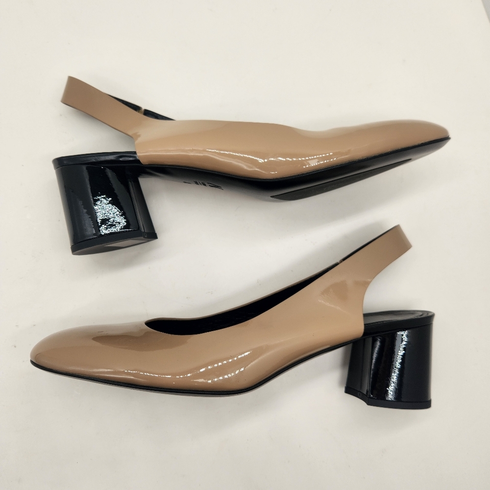 AGL Slingback Pumps 11 Cream Patent Leather Round Toe Retro Made Italy New $475